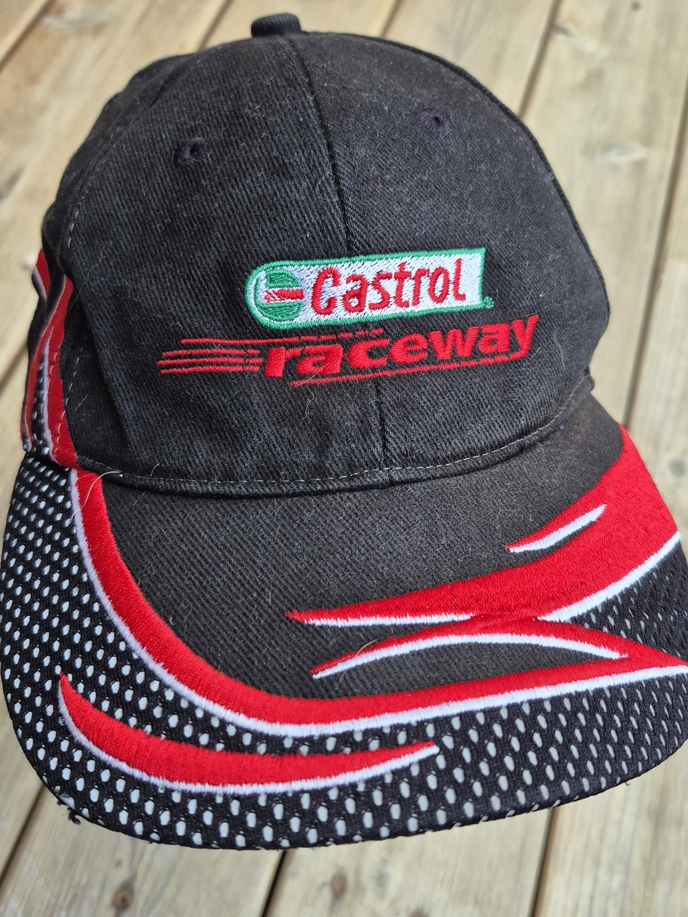 Astr Black and Red Racing-Style Cap with Castrol Raceway Patch - Picture 2 of 5